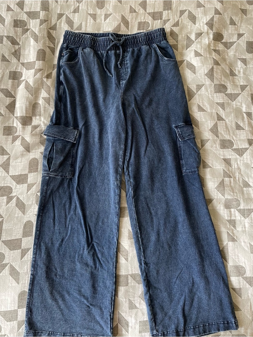 Wide Leg Cargo Pants - Navy Blue